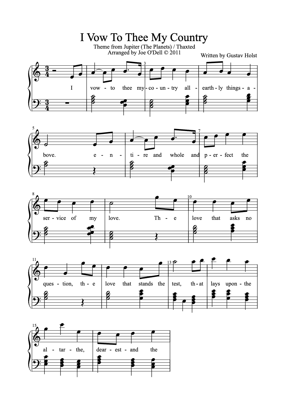 Sheet music preview for I Vow to Thee My Country