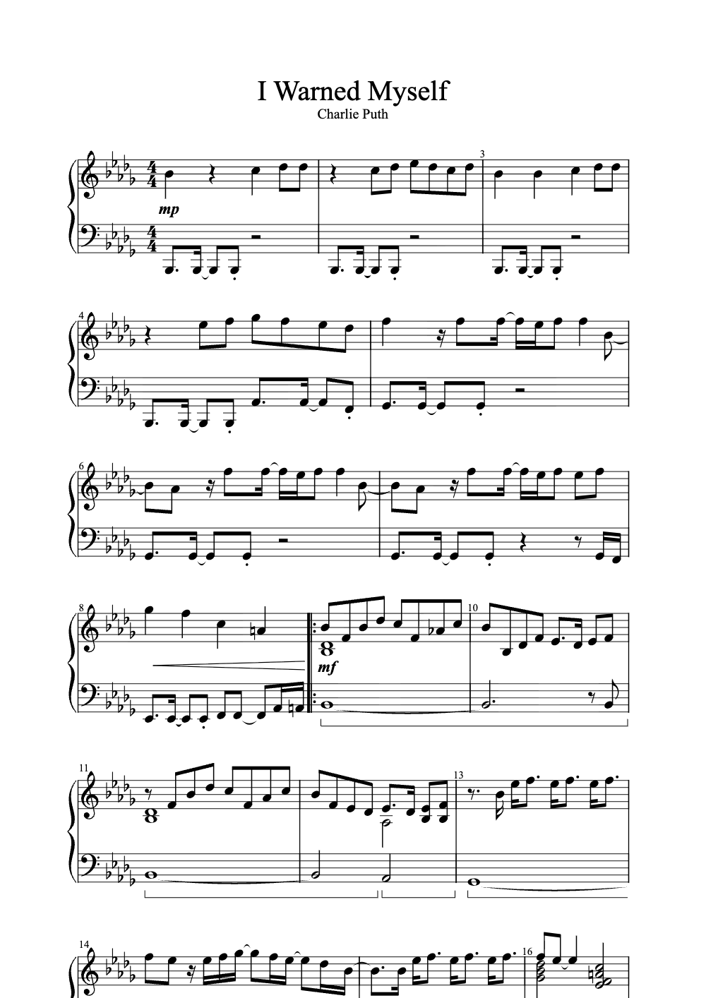 Sheet music preview for I Warned Myself