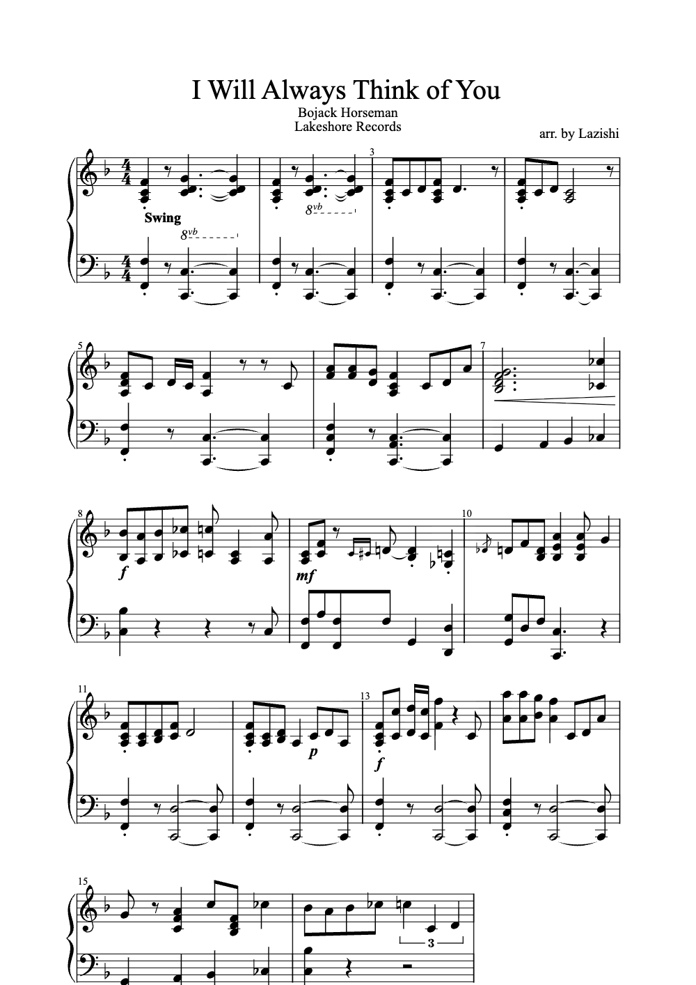 Sheet music preview for I Will Always Think of You