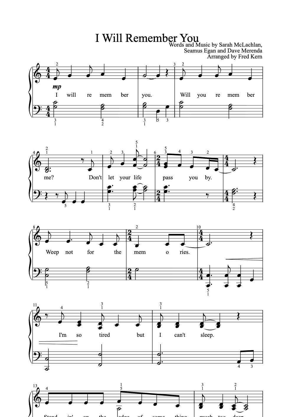 Sheet music preview for I Will Remember You
