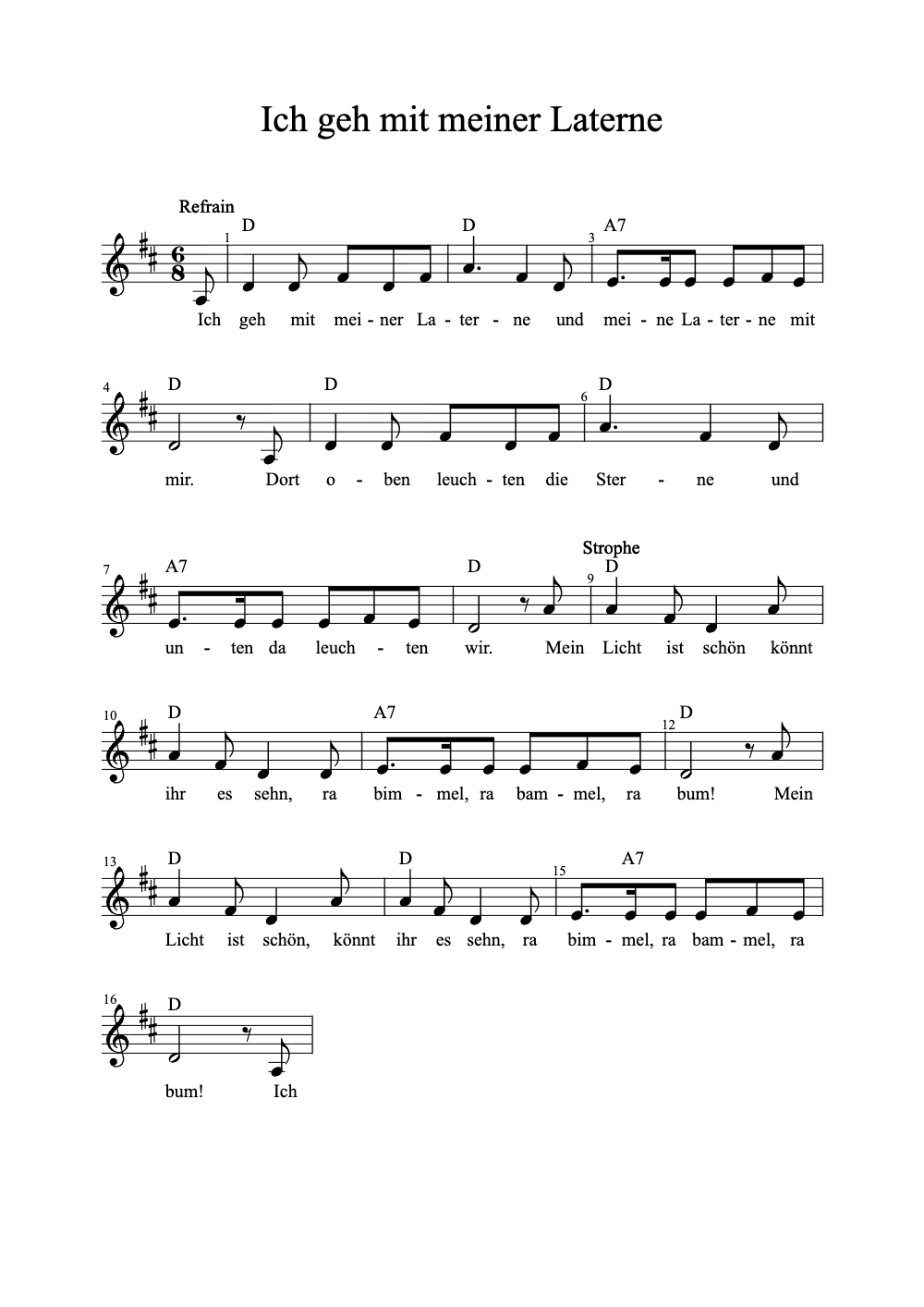 Sheet music preview for Ich Geh Mit Meiner Laterne
