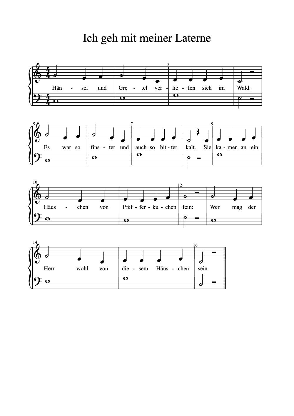 Sheet music preview for Ich Geh Mit Meiner Laterne