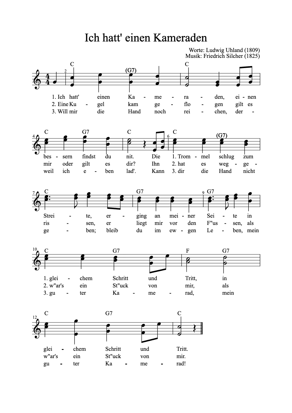 Sheet music preview for Ich Hatt' Einen Kameraden