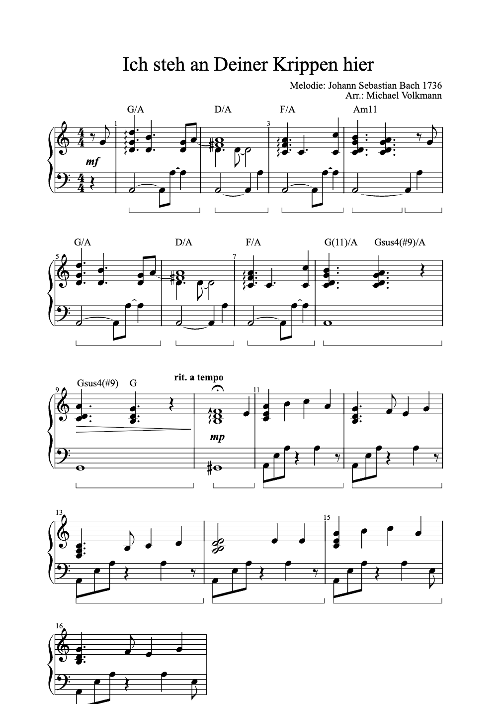 Sheet music preview for Ich Steh An Deiner Krippen Hier
