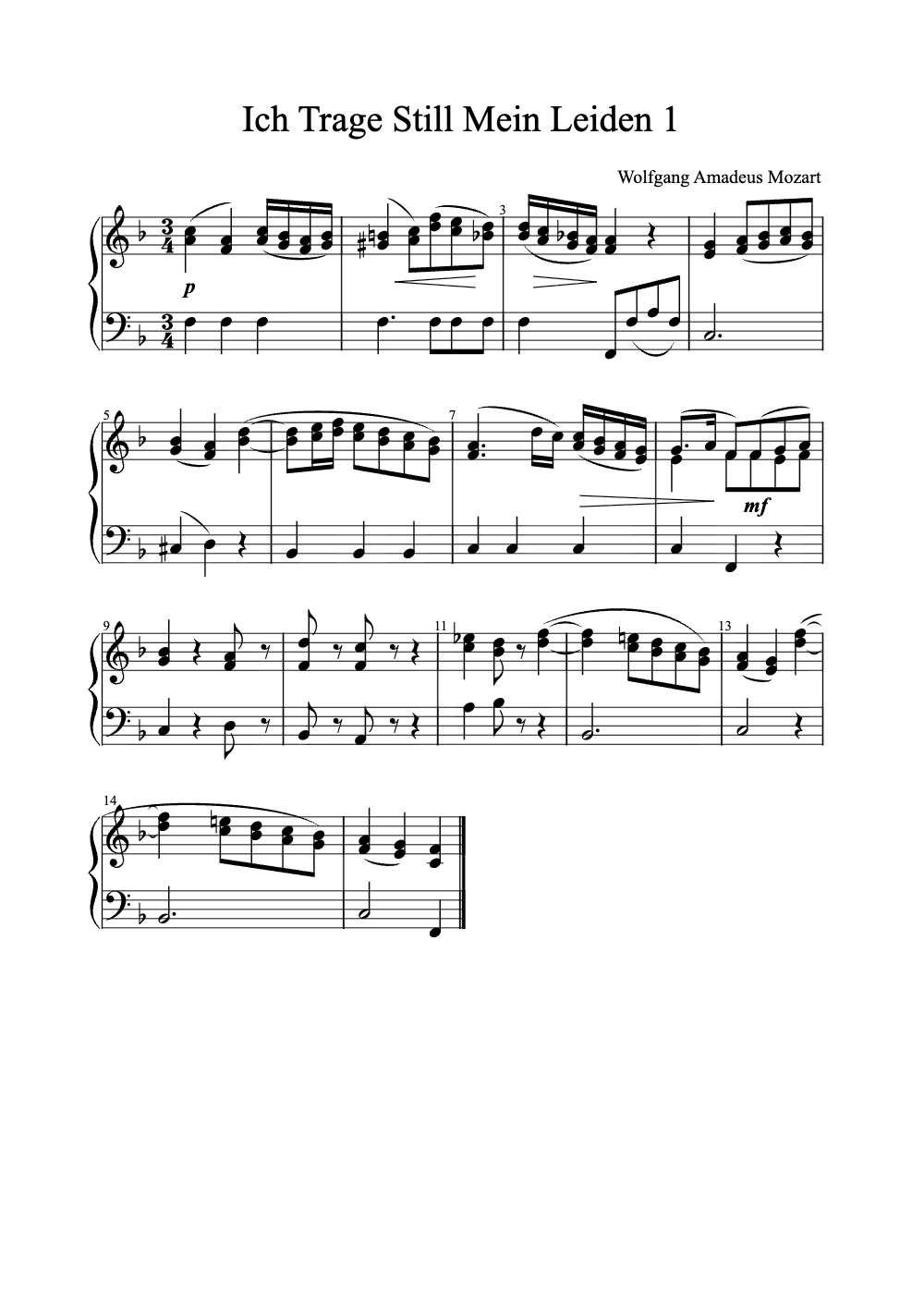 Sheet music preview for Ich Trage Still Mein Leiden