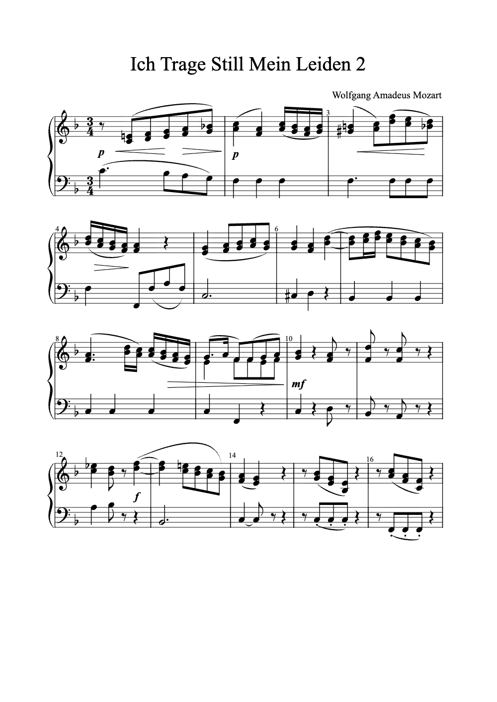 Sheet music preview for Ich Trage Still Mein Leiden