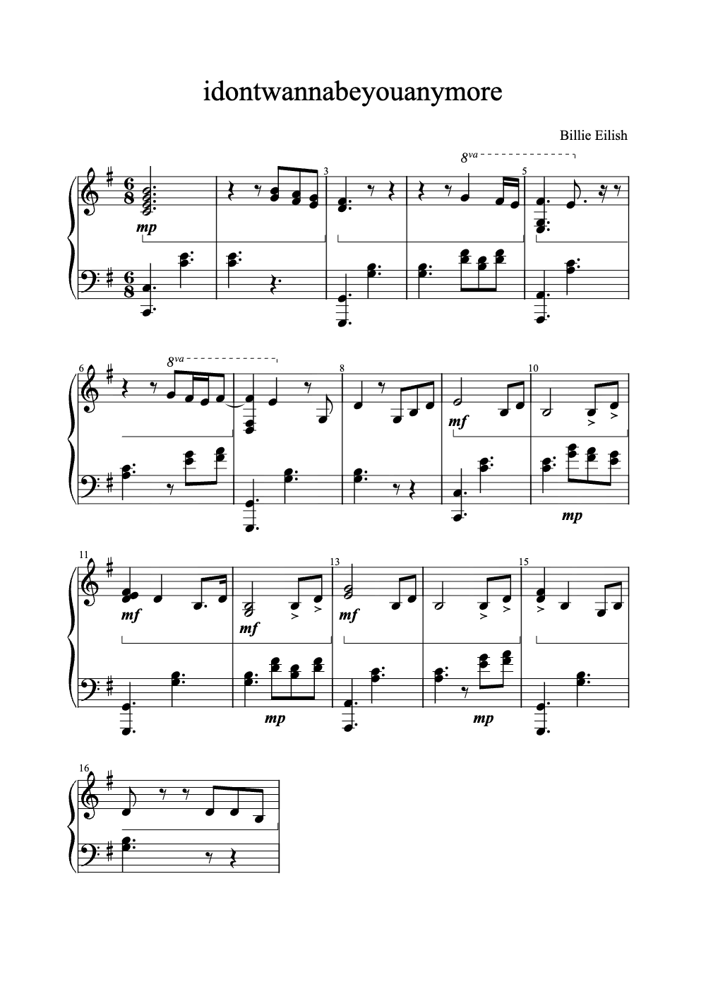 Sheet music preview for I Don’t Wanna Be You Anymore