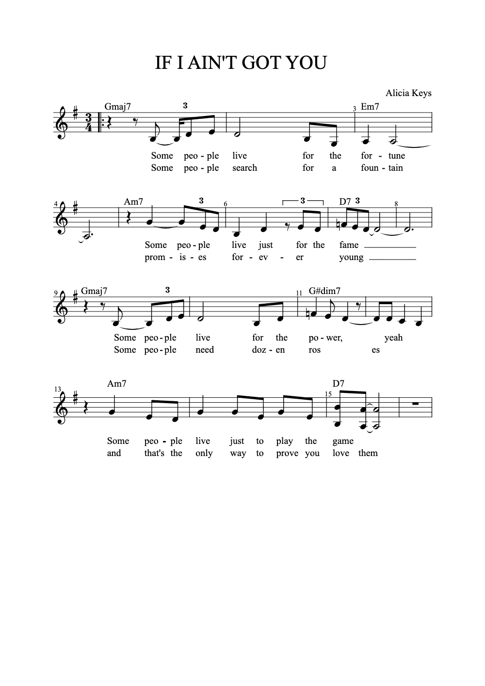 Sheet music preview for If I Ain't Got You