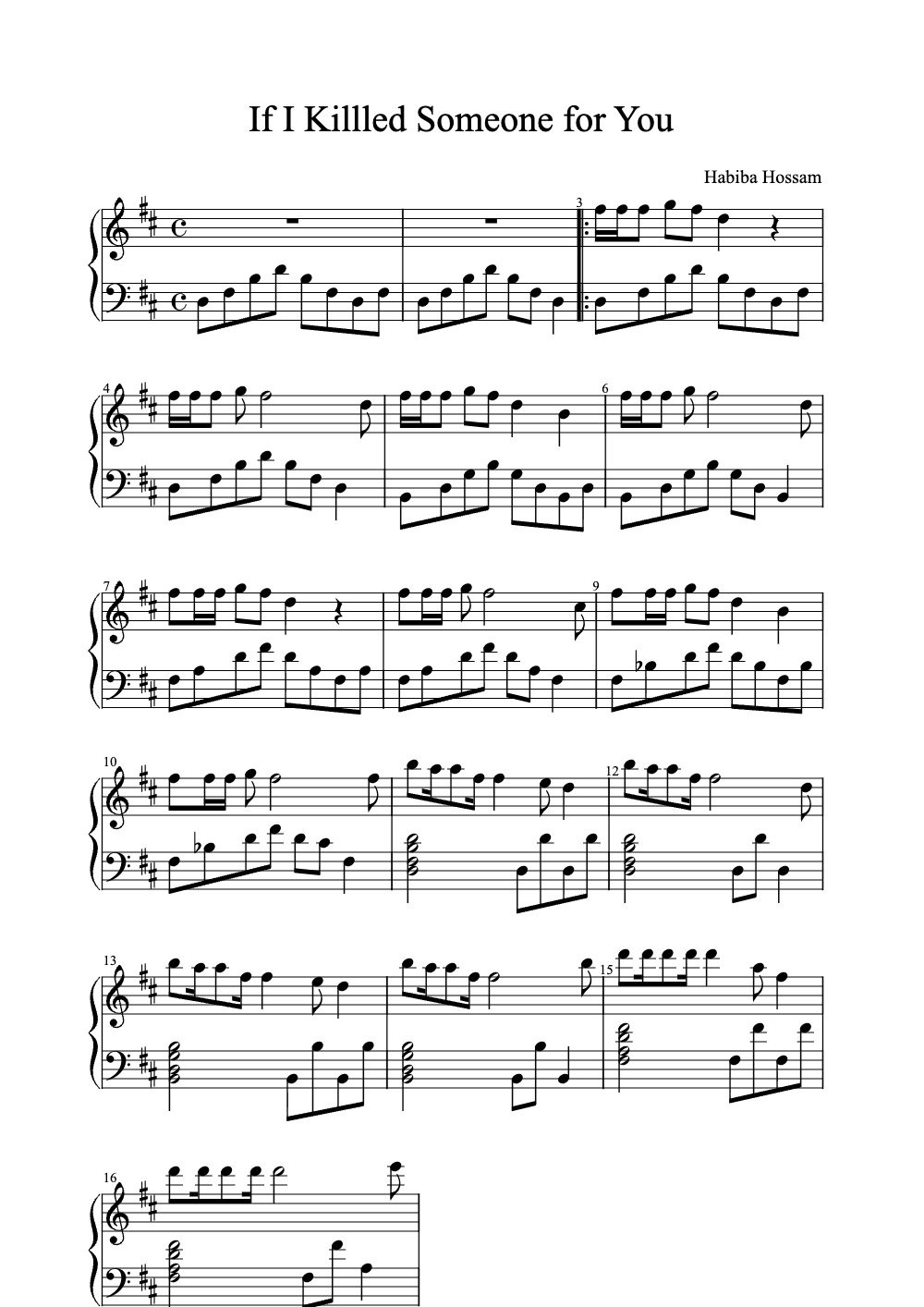 Sheet music preview for If I Killed Someone for You