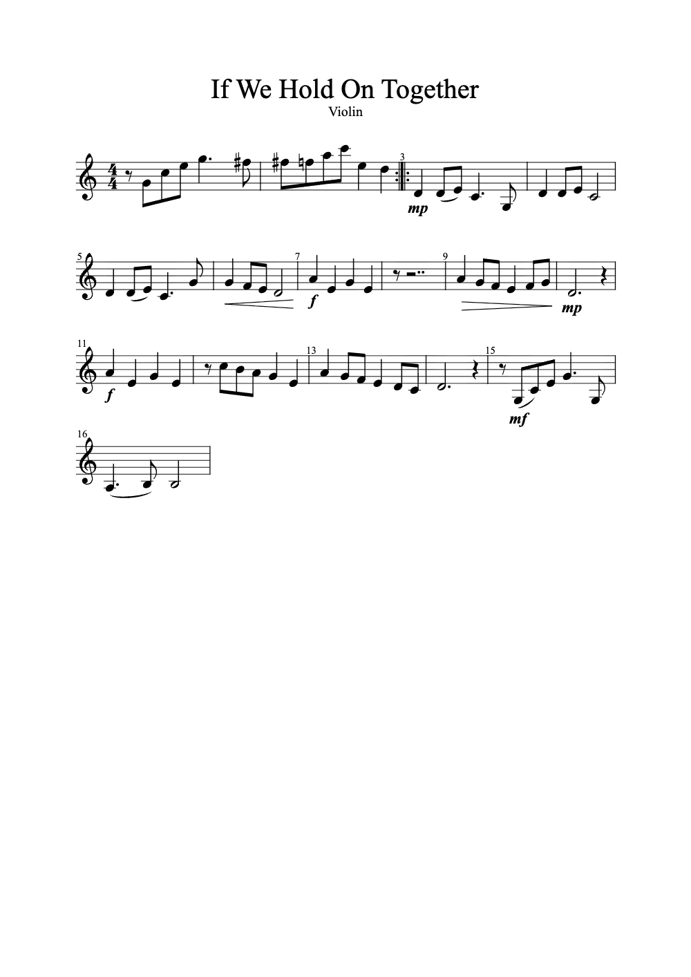 Sheet music preview for If We Hold On Together