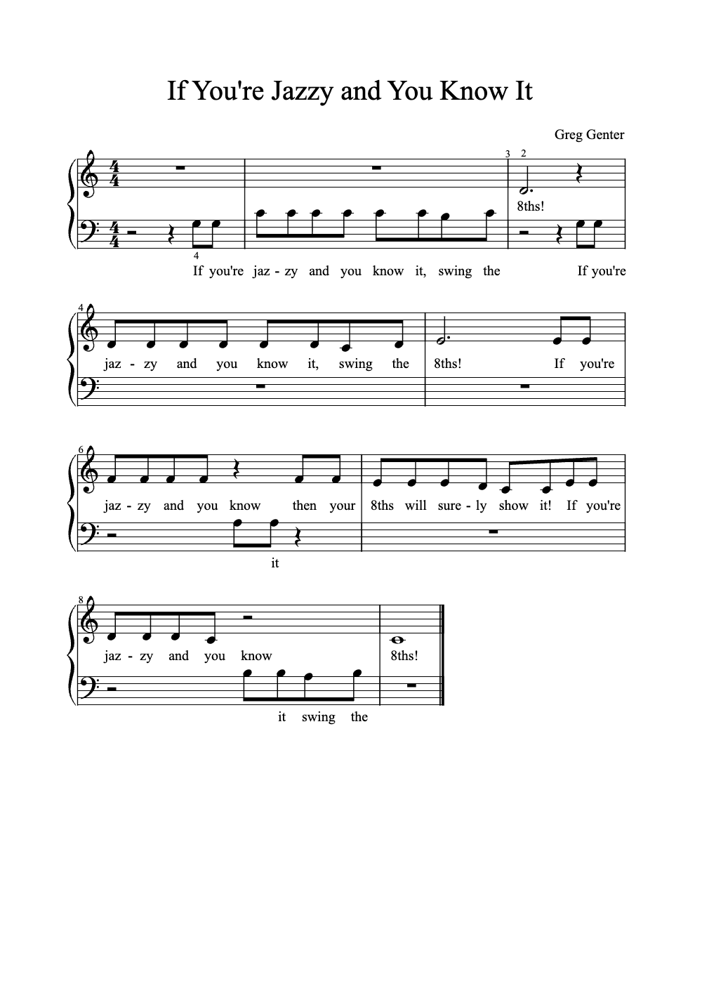 Sheet music preview for If You're Jazzy and You Know It