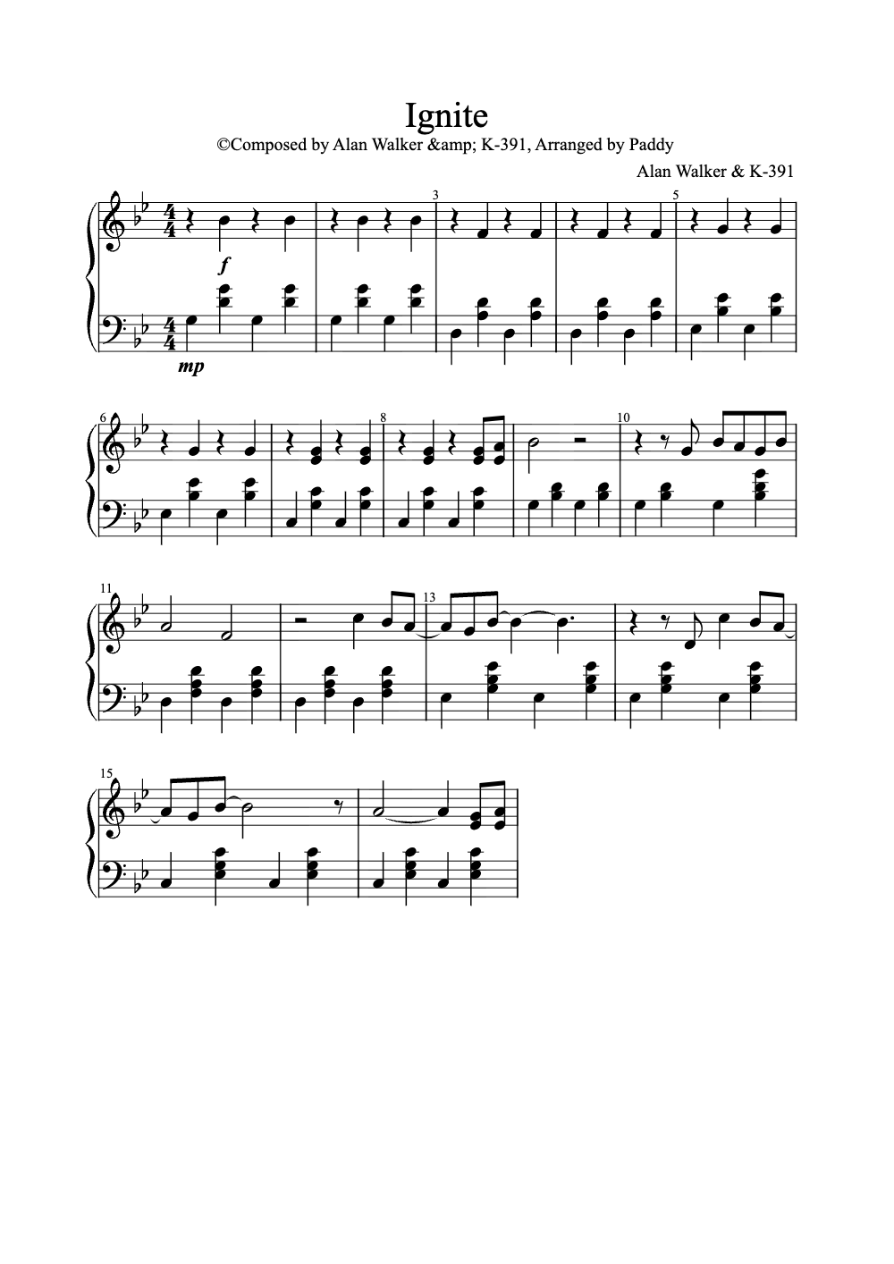 Sheet music preview for Ignite