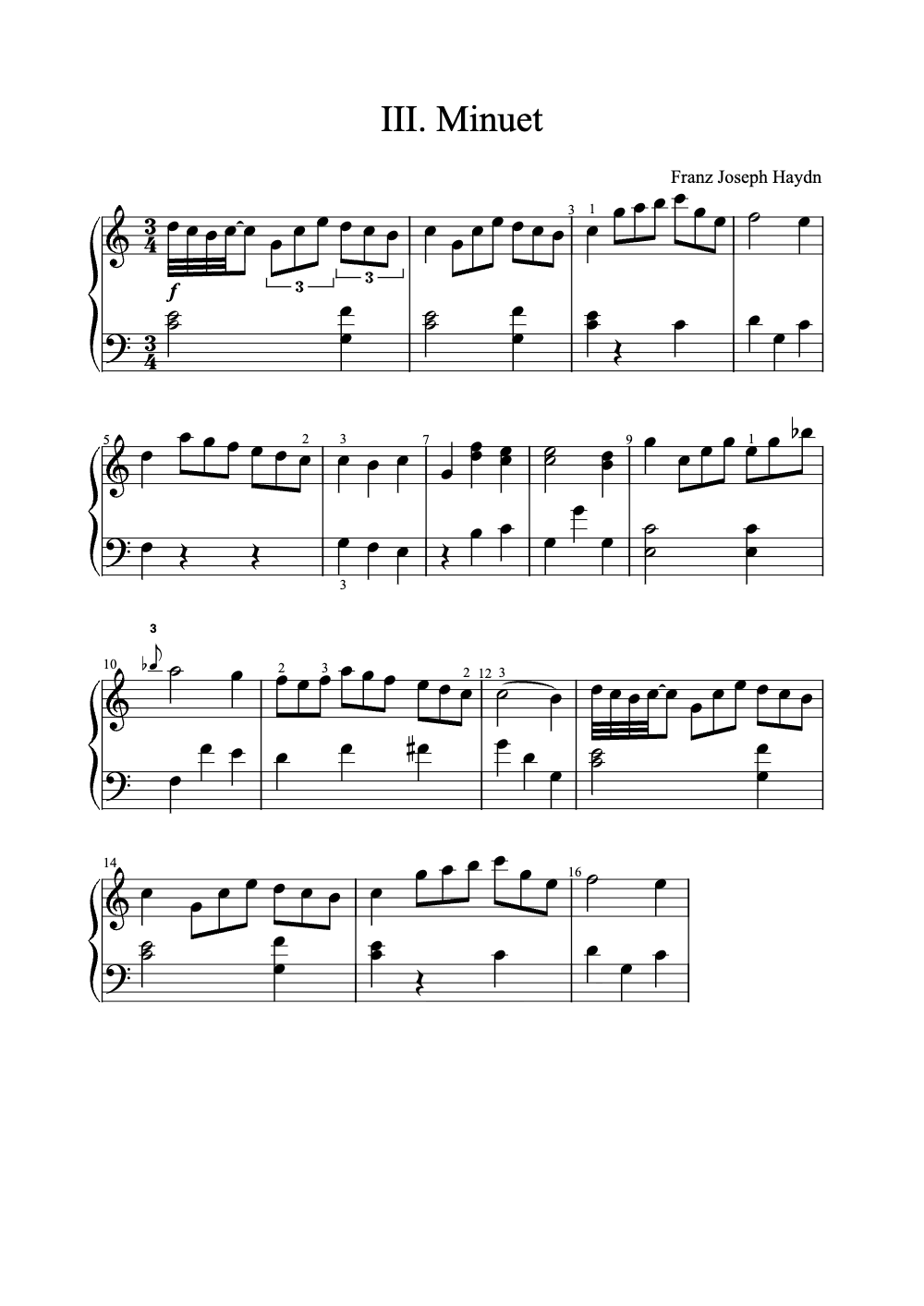 Sheet music preview for Minuet