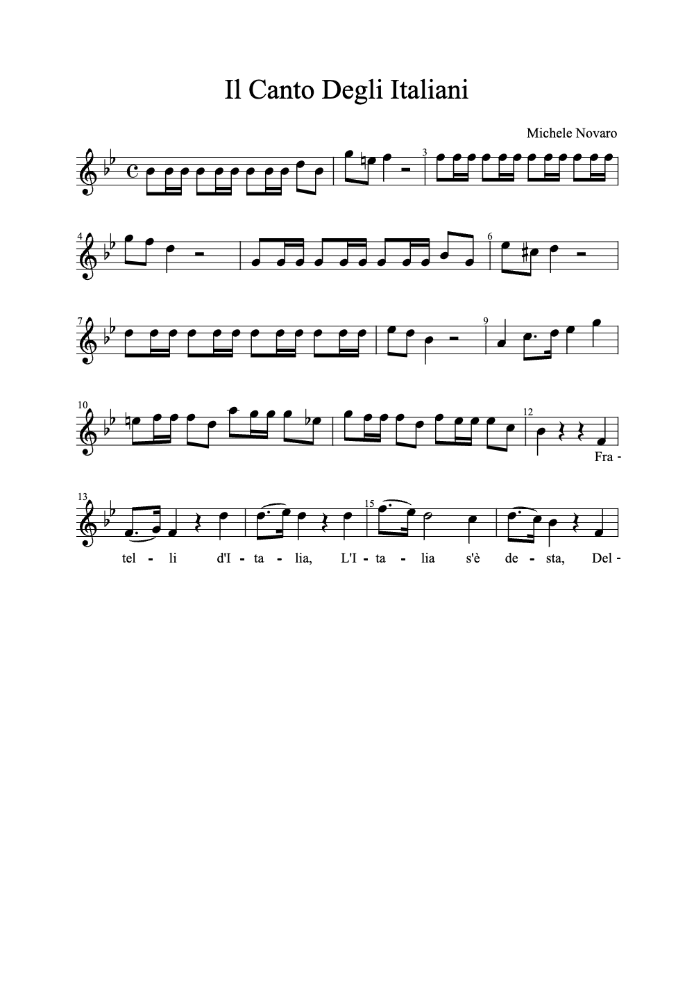 Sheet music preview for Il Canto Degli Italiani