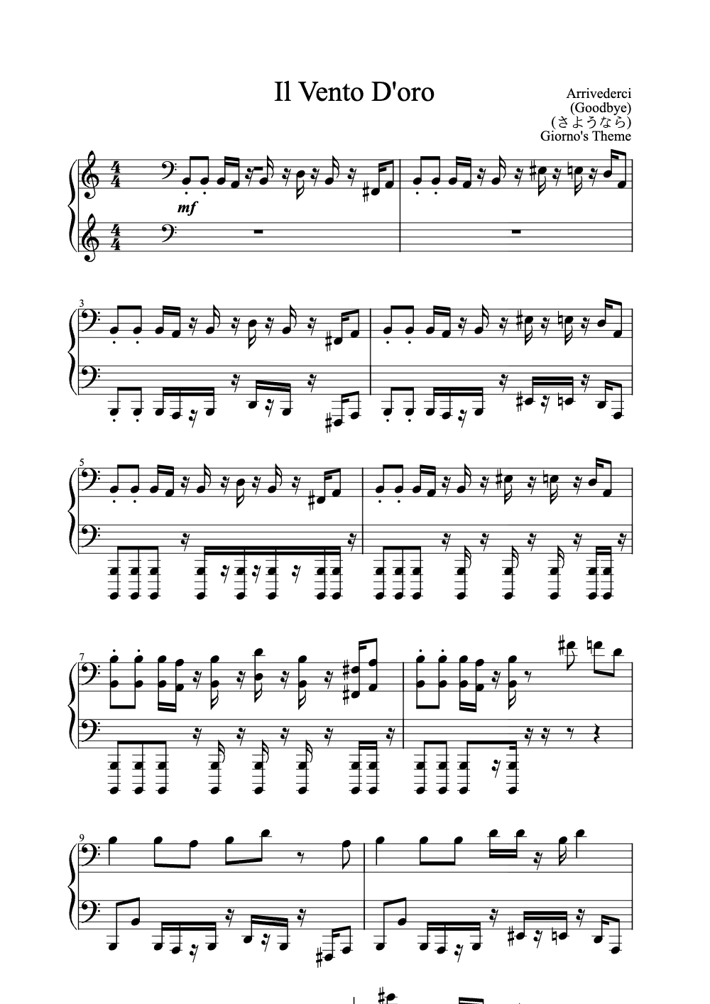 Sheet music preview for Il Vento D'Oro