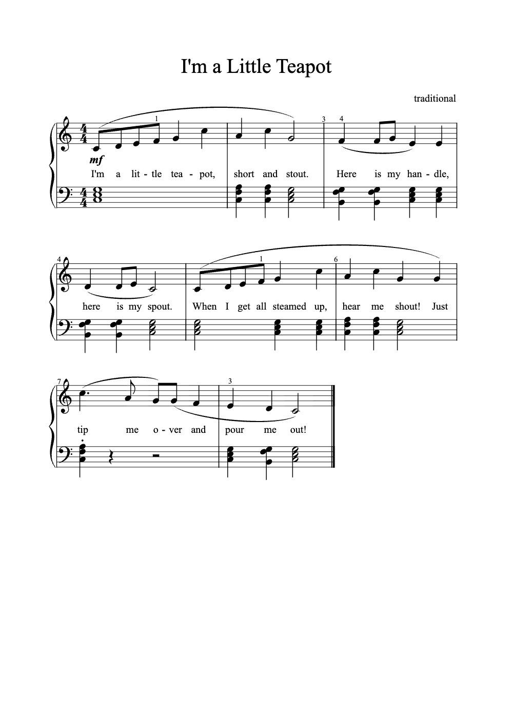 Sheet music preview for I'm a Little Teapot
