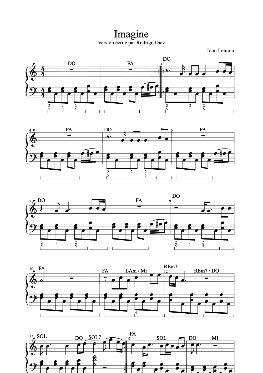 Sheet music preview for Imagine