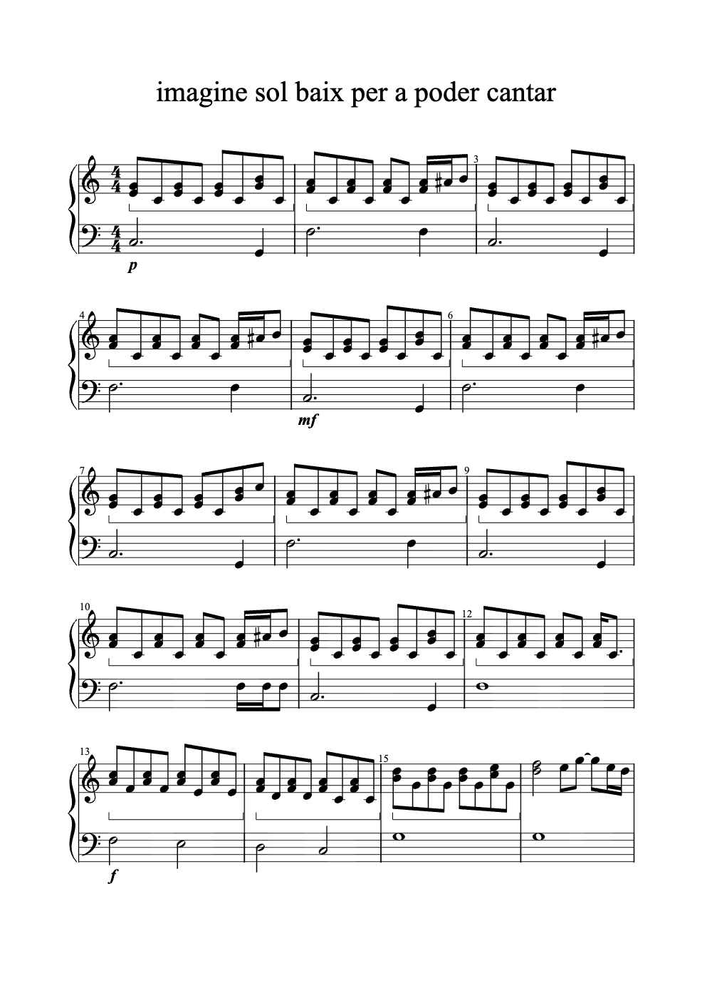 Sheet music preview for Imagine Sol Baix per a Poder Cantar