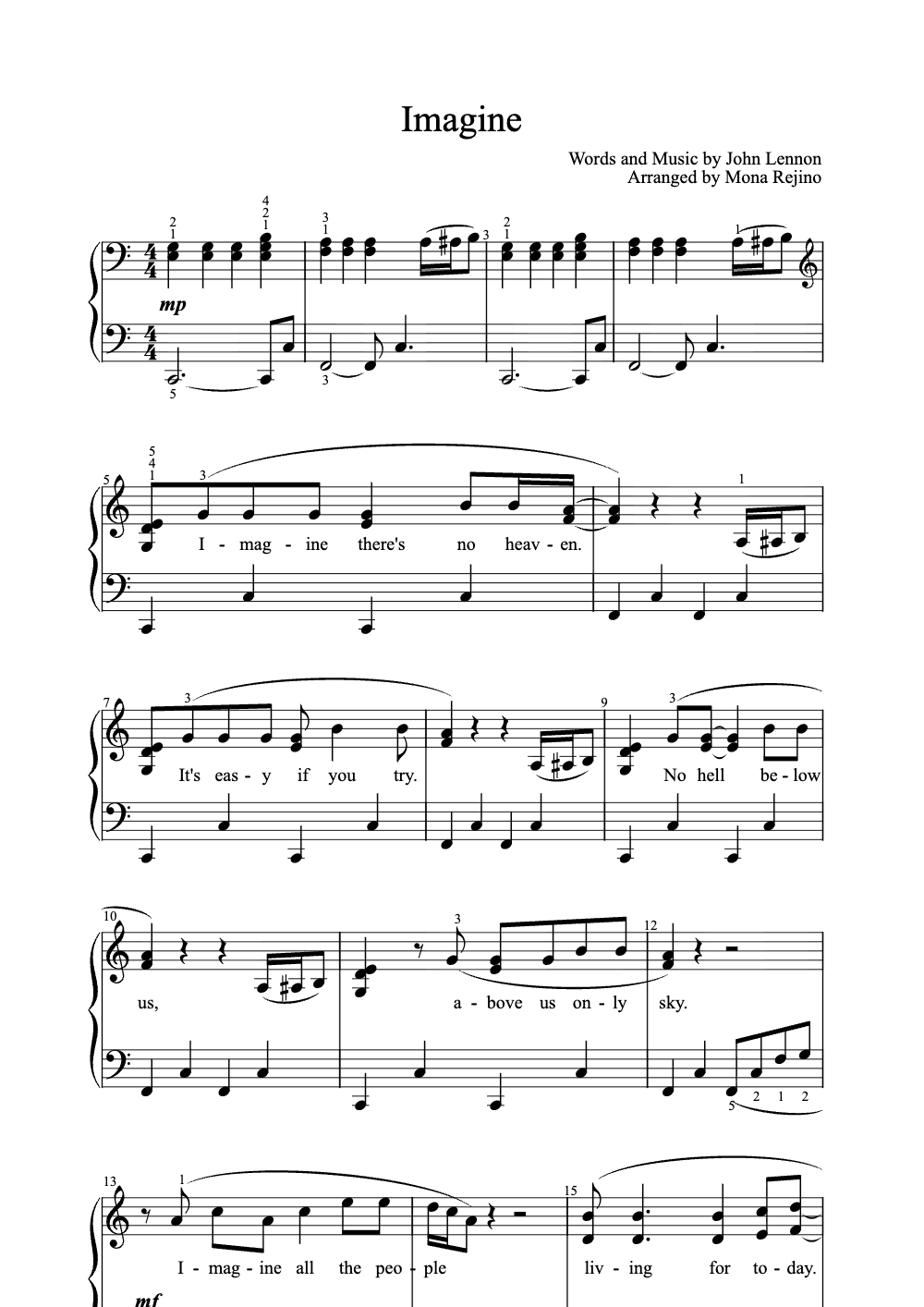 Sheet music preview for Imagine