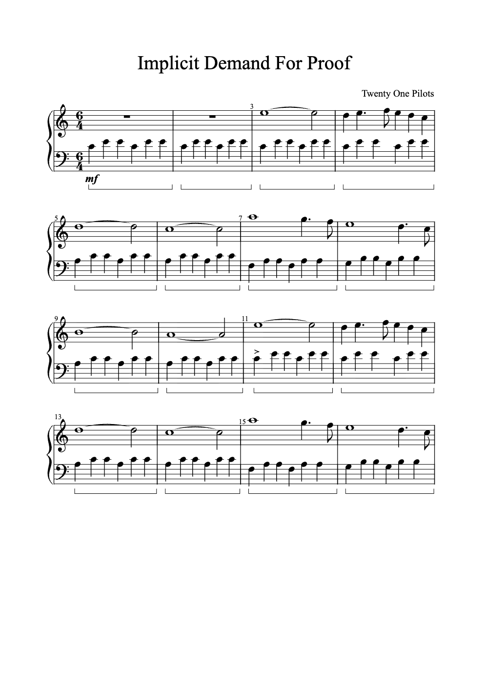 Sheet music preview for Implicit Demand for Proof