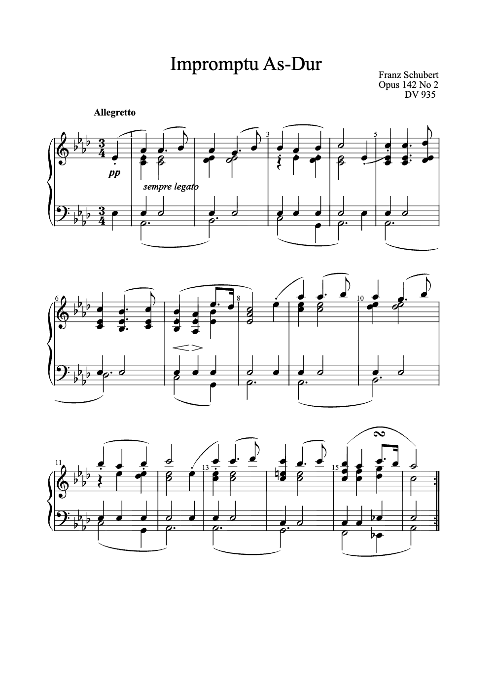 Sheet music preview for Impromptu in A-flat Major