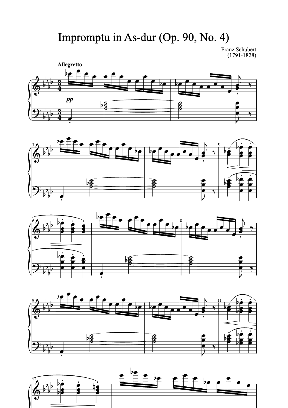 Sheet music preview for Impromptu in A-flat Major, Op. 90, No. 4