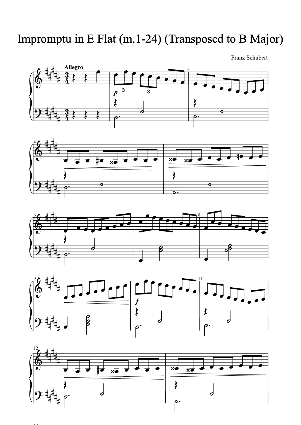 Sheet music preview for Impromptu in E Flat (M.1-24)