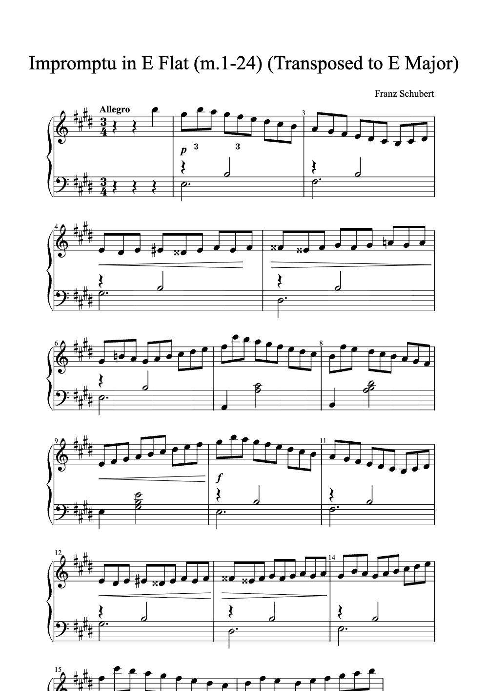 Sheet music preview for Impromptu in E Flat (M.1-24)