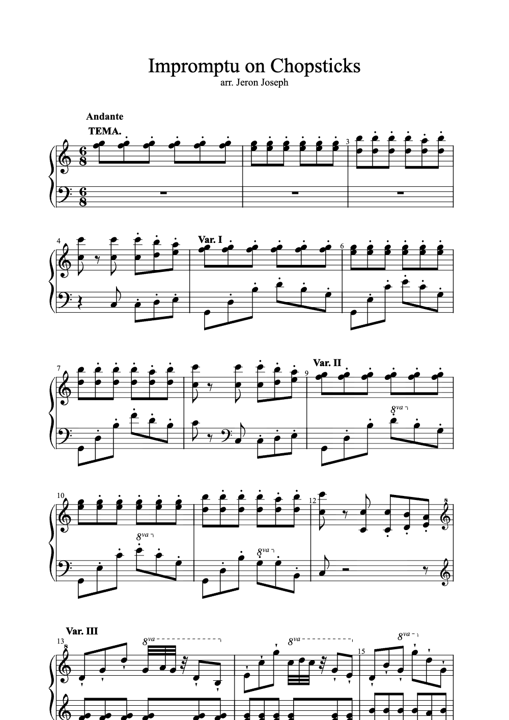 Sheet music preview for Impromptu on Chopsticks