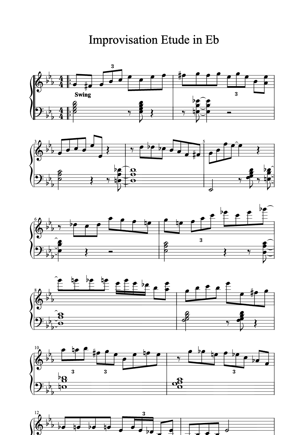 Sheet music preview for Improvisation Etude in Eb