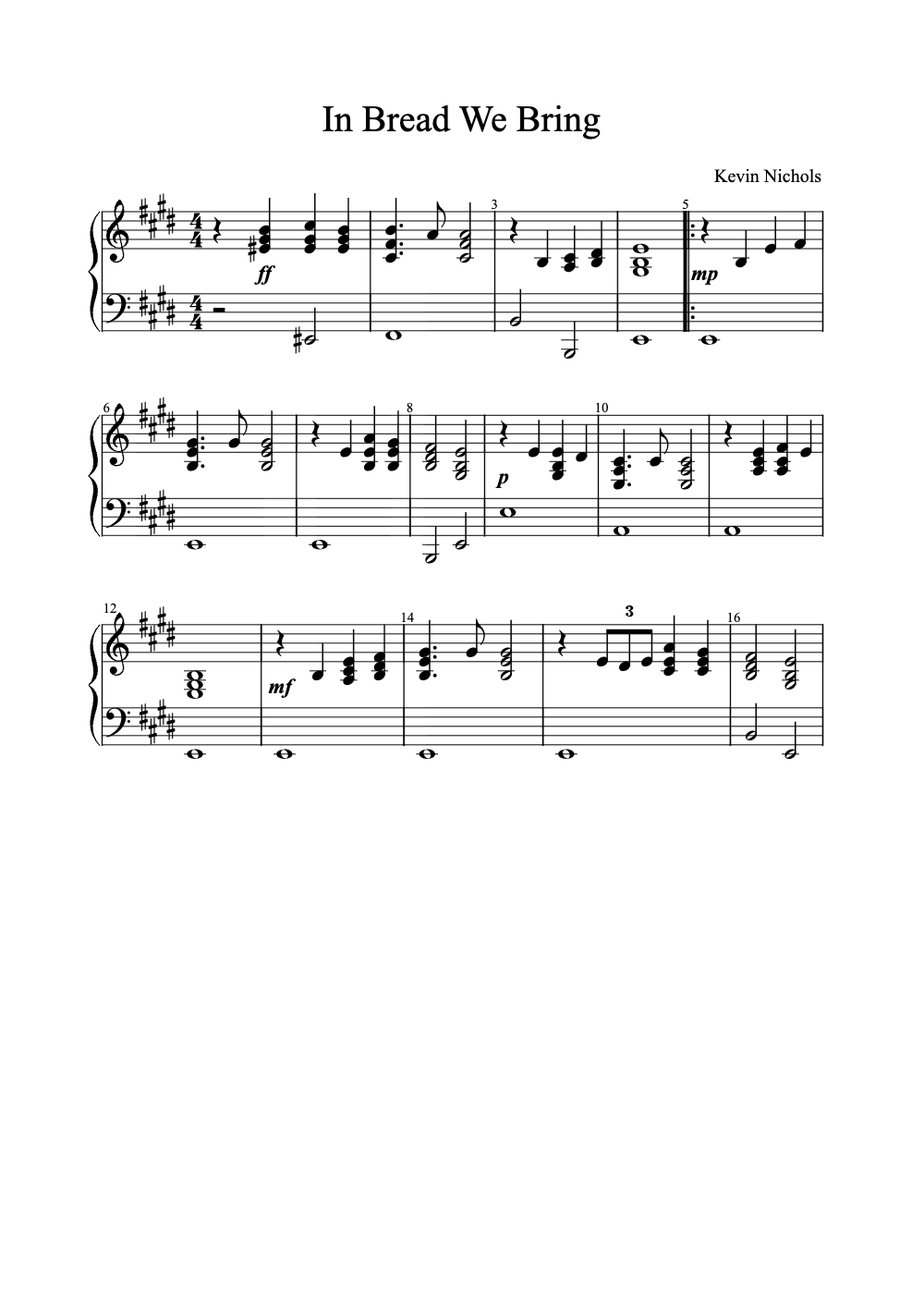 Sheet music preview for In Bread We Bring
