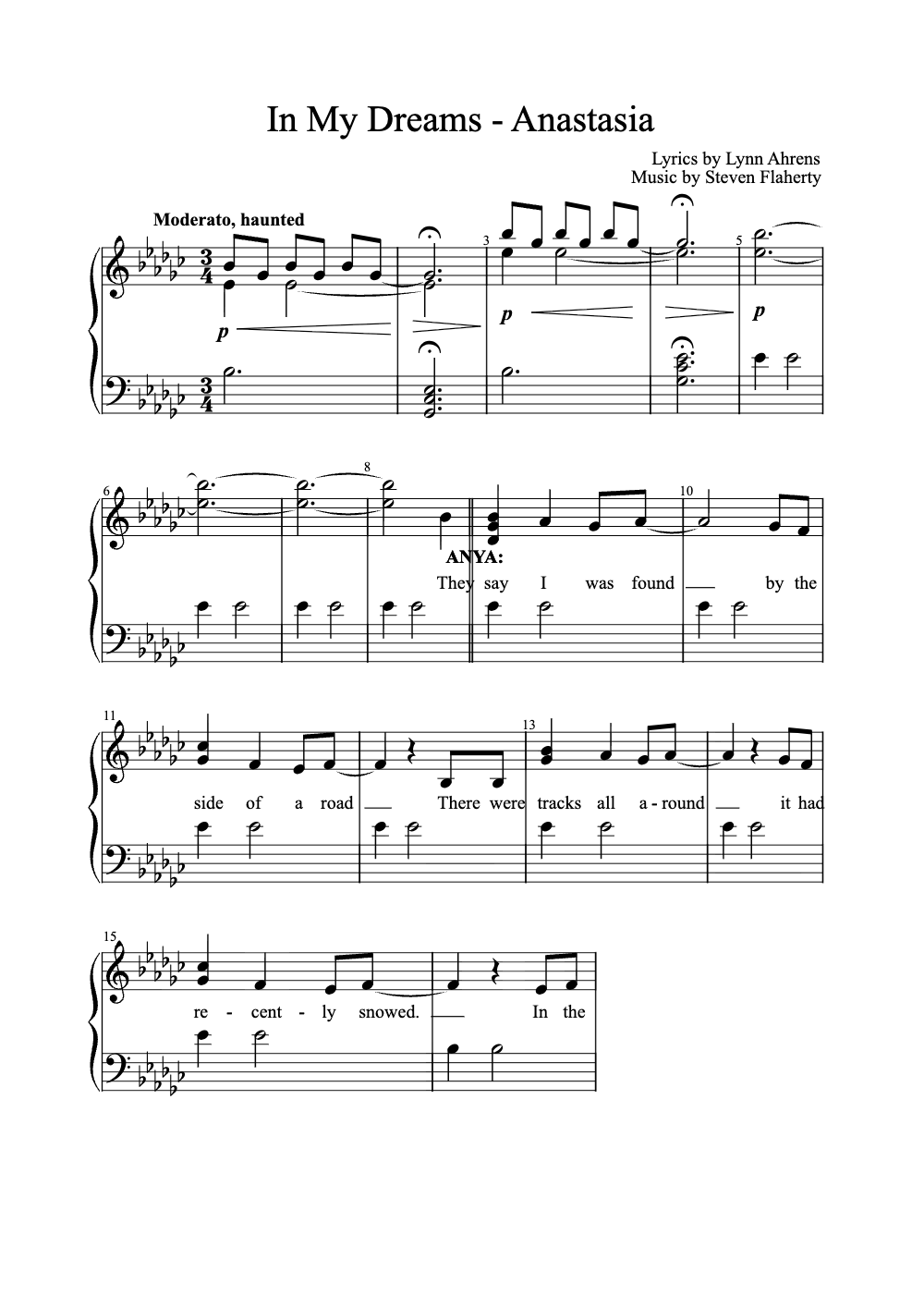 Sheet music preview for In My Dreams