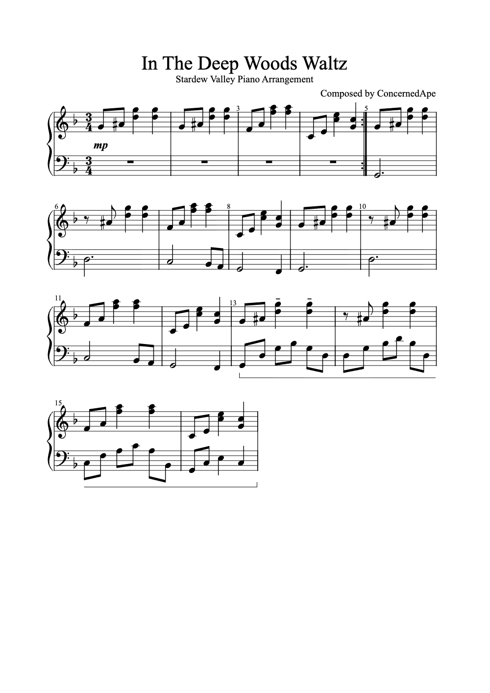 Sheet music preview for In the Deep Woods Waltz