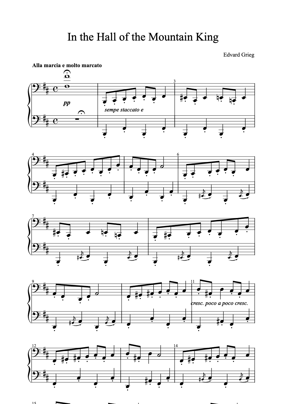 Sheet music preview for In the Hall of the Mountain King