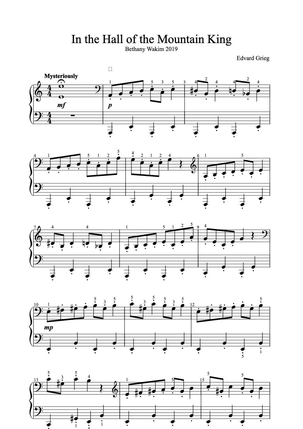 Sheet music preview for In the Hall of the Mountain King