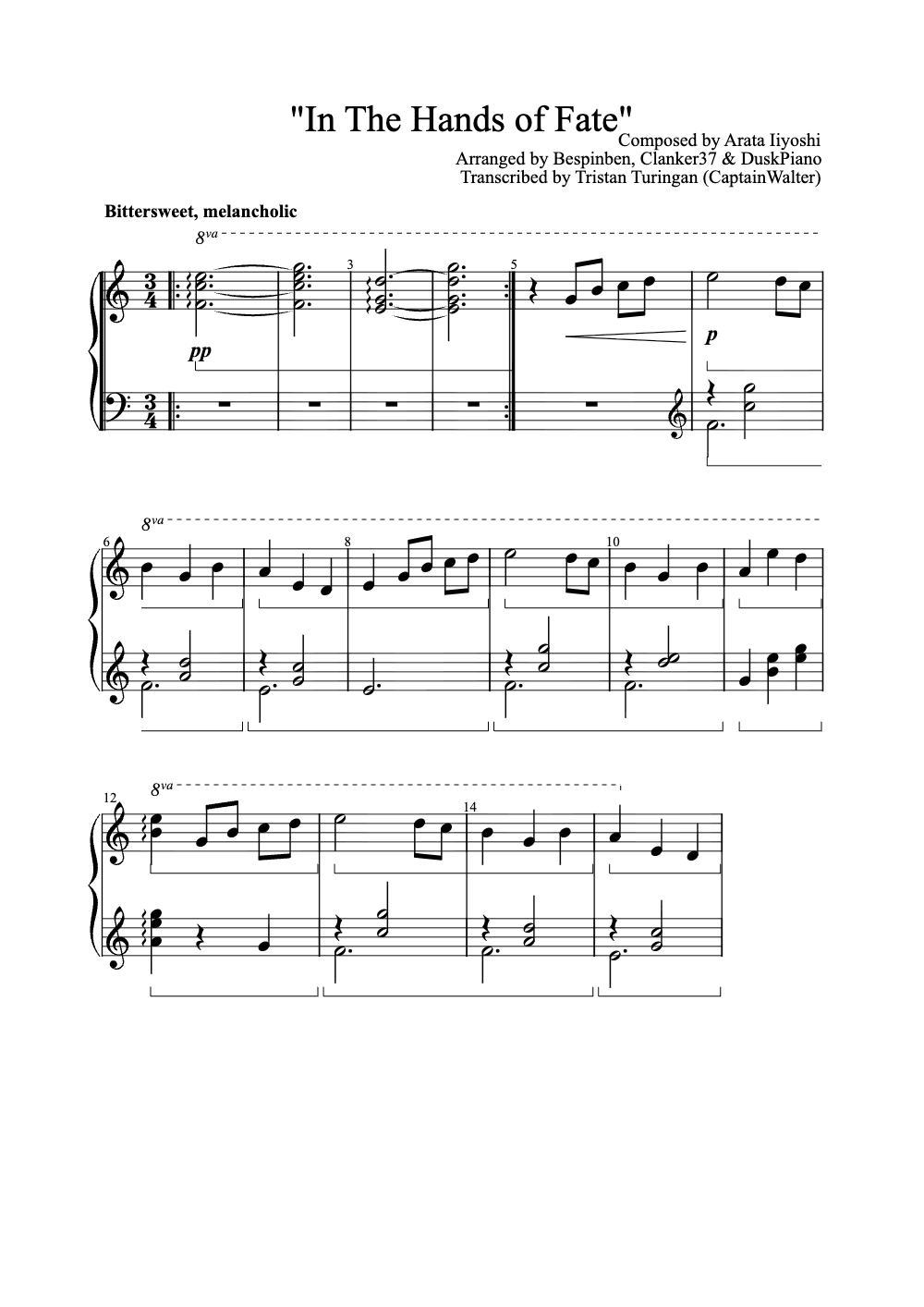 Sheet music preview for In the Hands of Fate