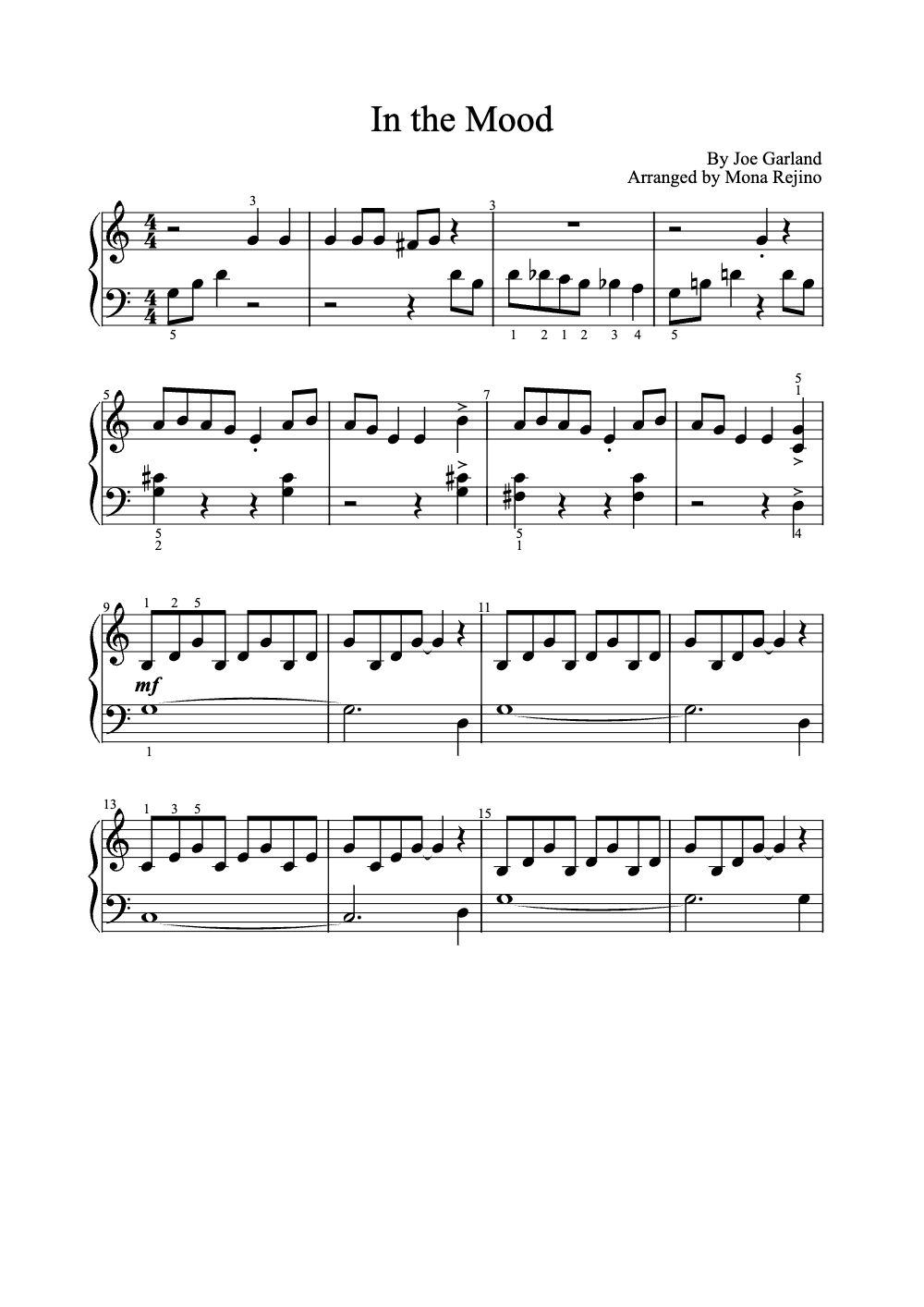 Sheet music preview for In the Mood