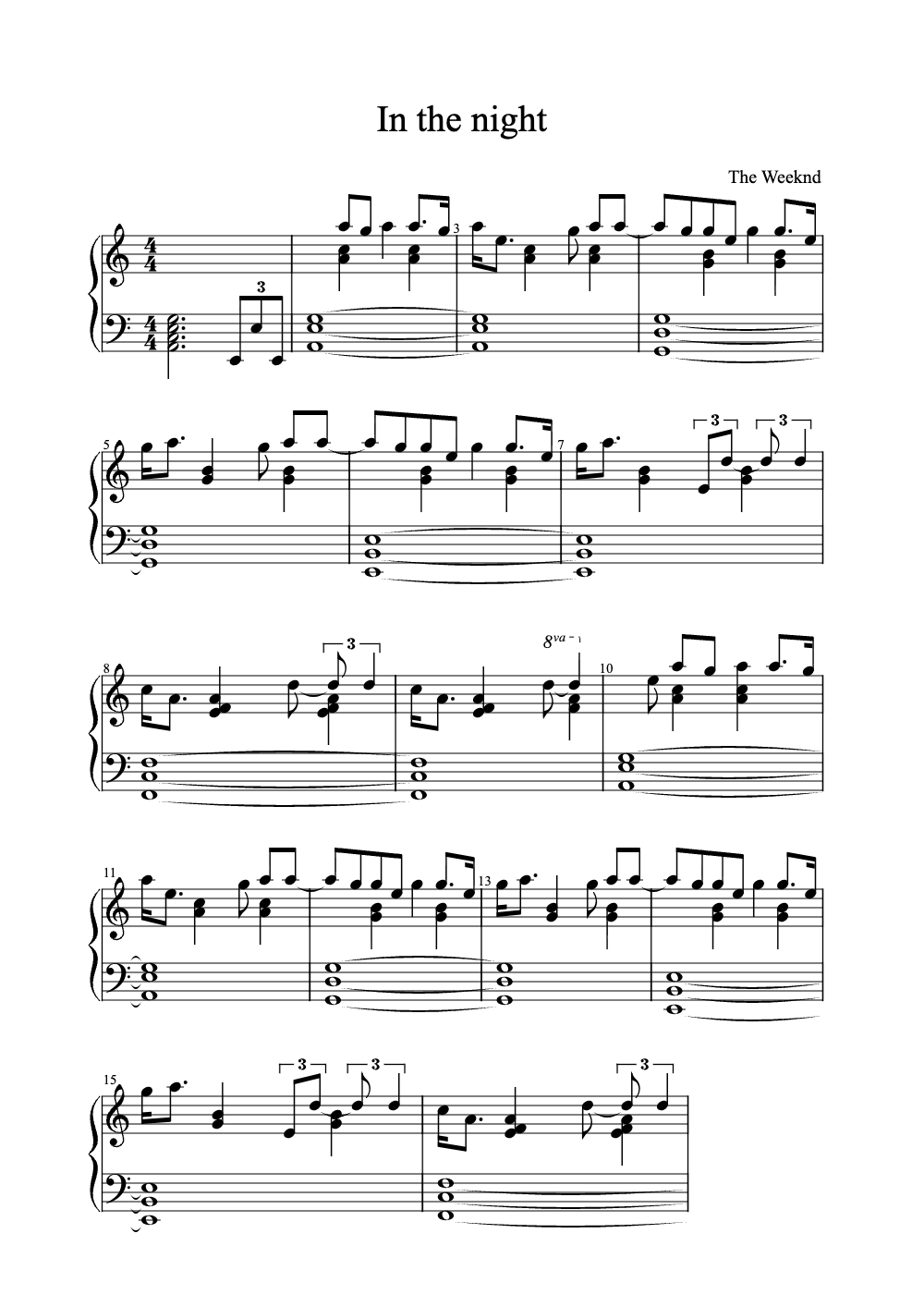 Sheet music preview for In the Night