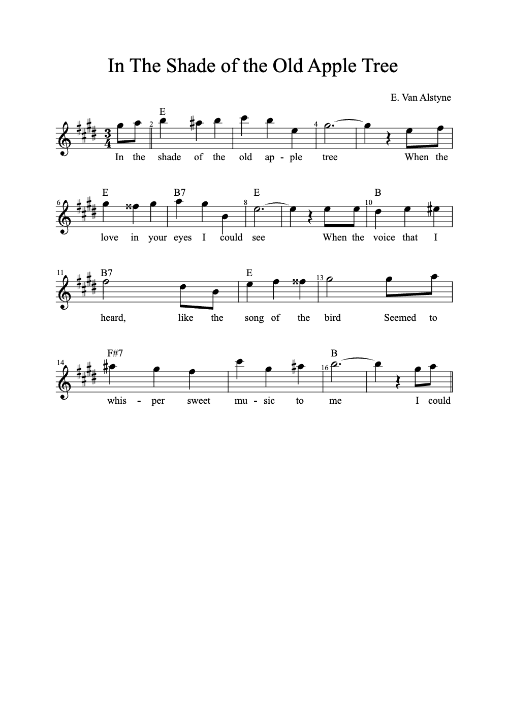 Sheet music preview for In the Shade of the Old Apple Tree