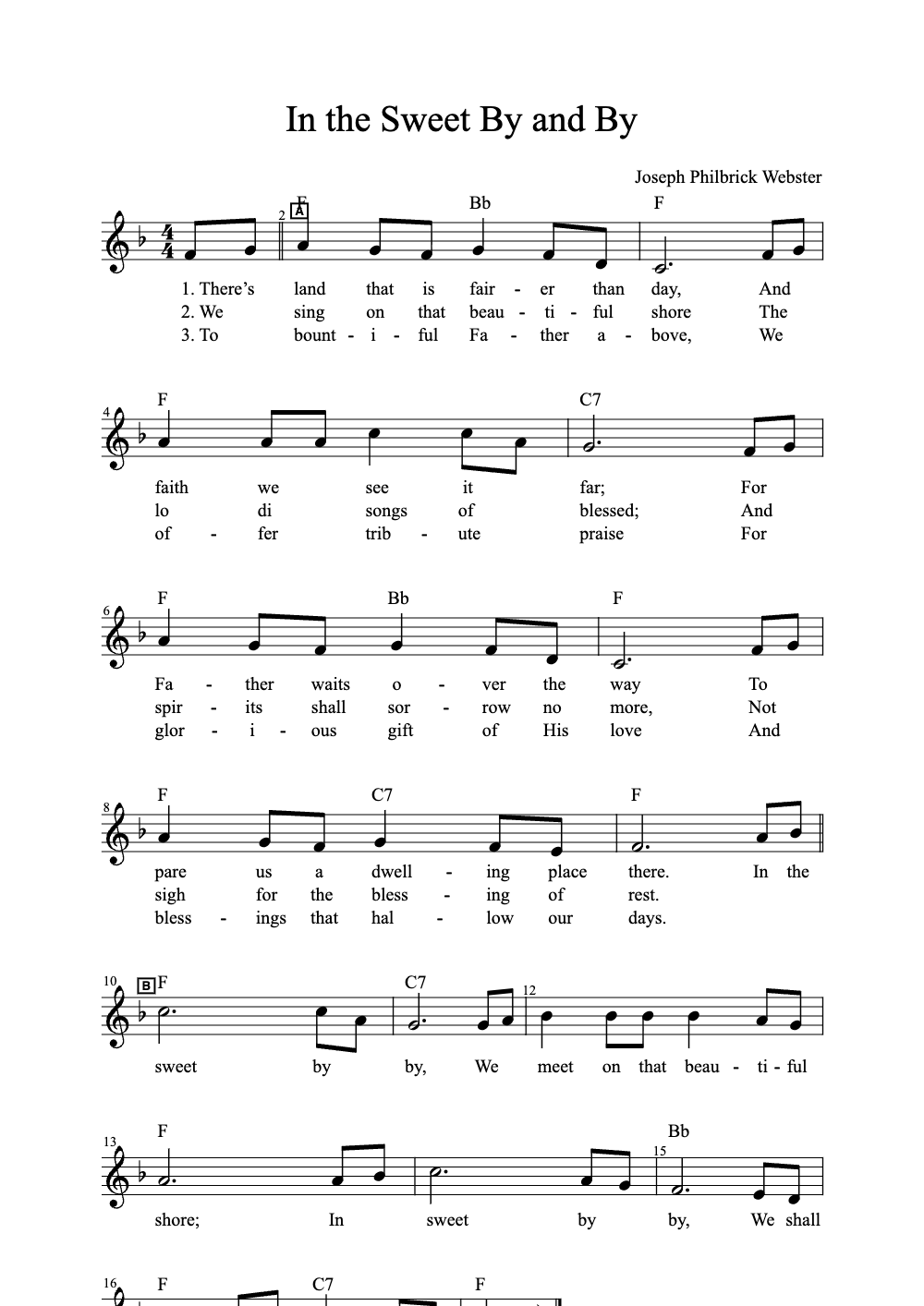 Sheet music preview for In the Sweet By and By