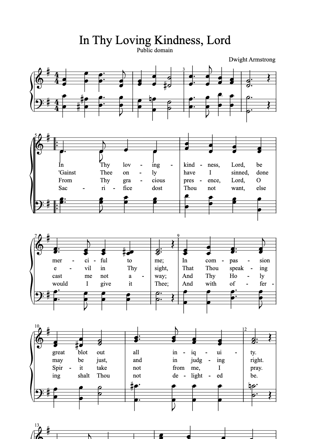 Sheet music preview for In Thy Loving Kindness, Lord