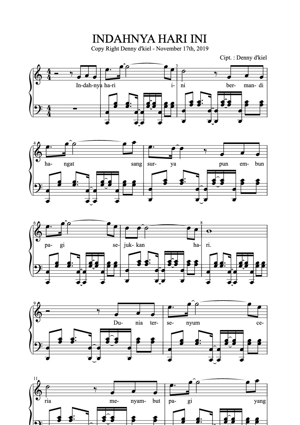 Sheet music preview for Indahnya Hari Ini