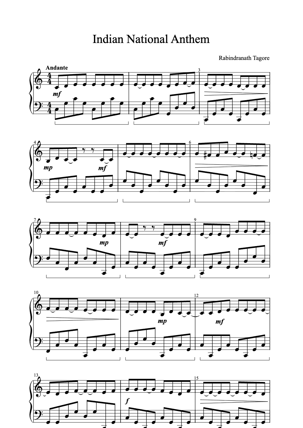 Sheet music preview for Indian National Anthem