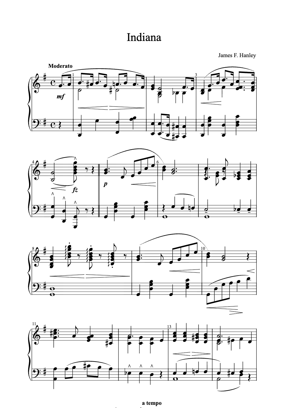 Sheet music preview for Indiana