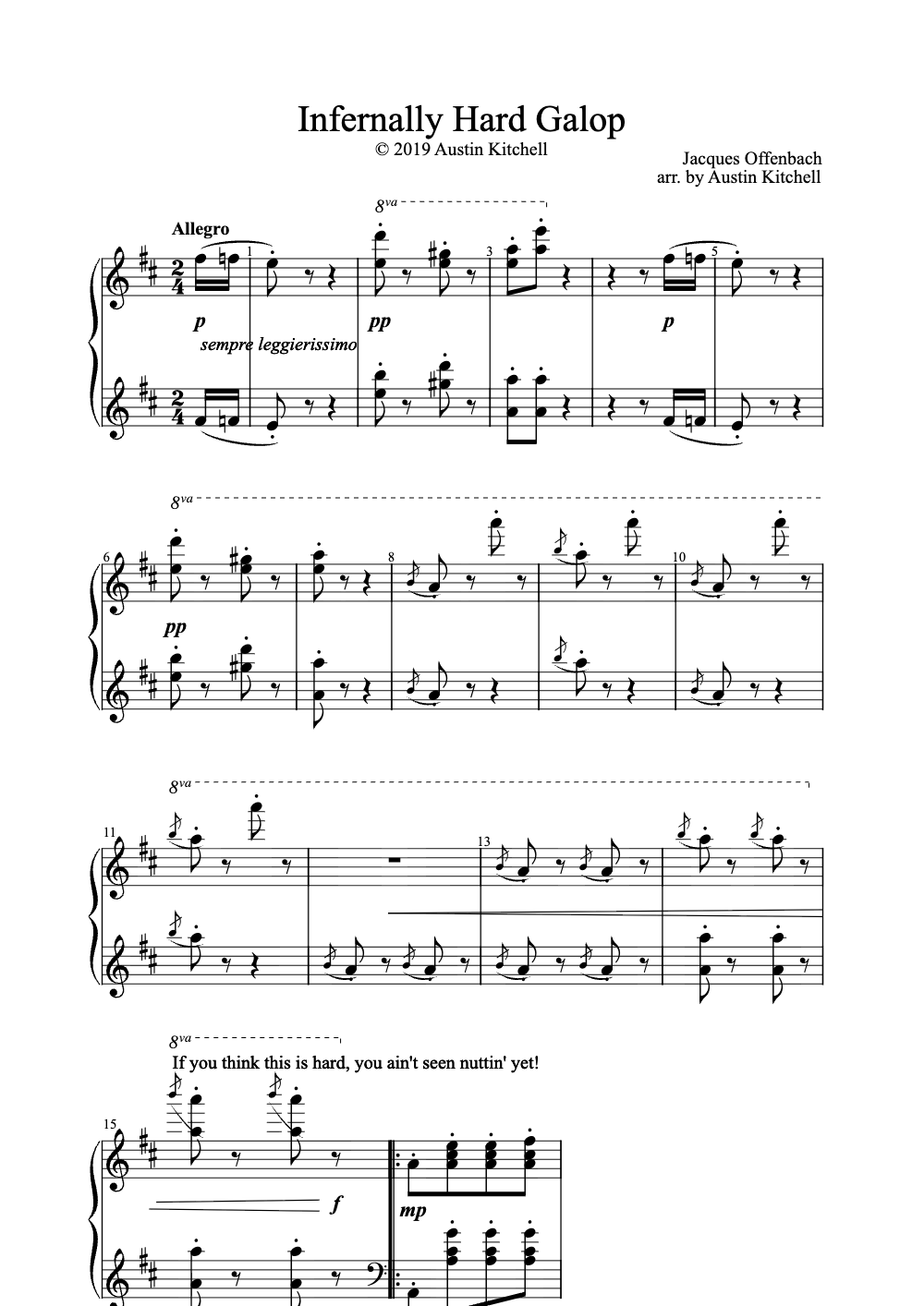 Sheet music preview for Infernally Hard Galop
