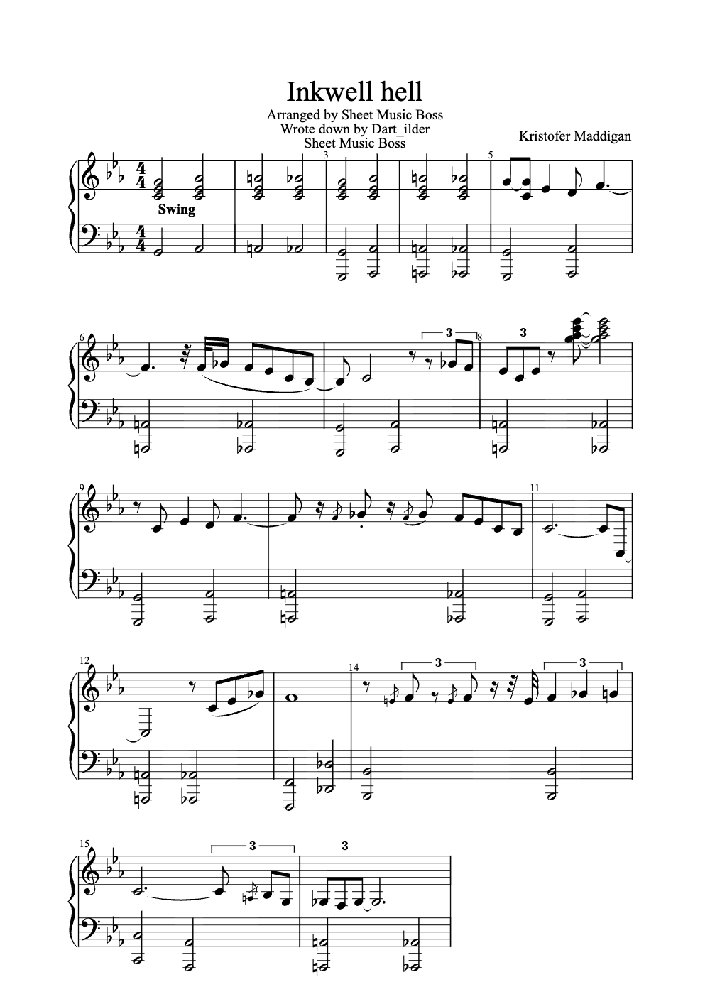 Sheet music preview for Inkwell Hell