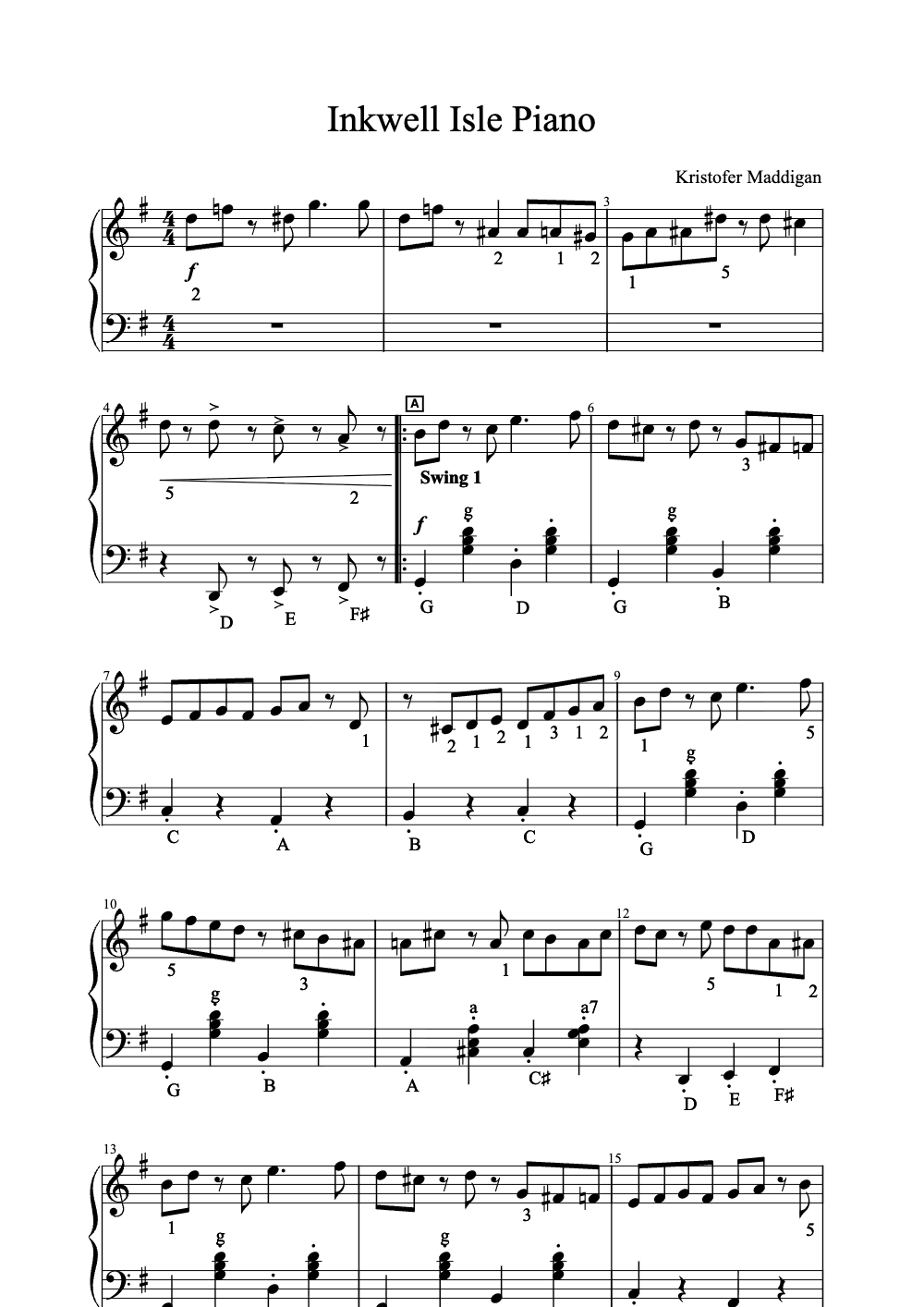 Sheet music preview for Inkwell Isle Piano