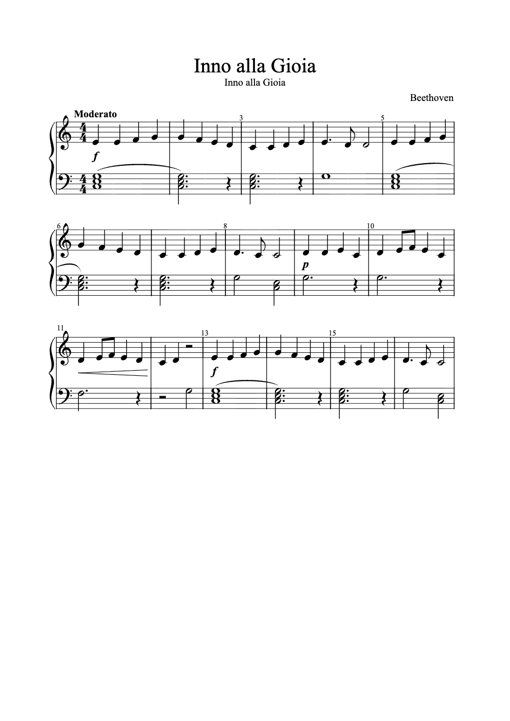 Sheet music preview for Inno Alla Gioia