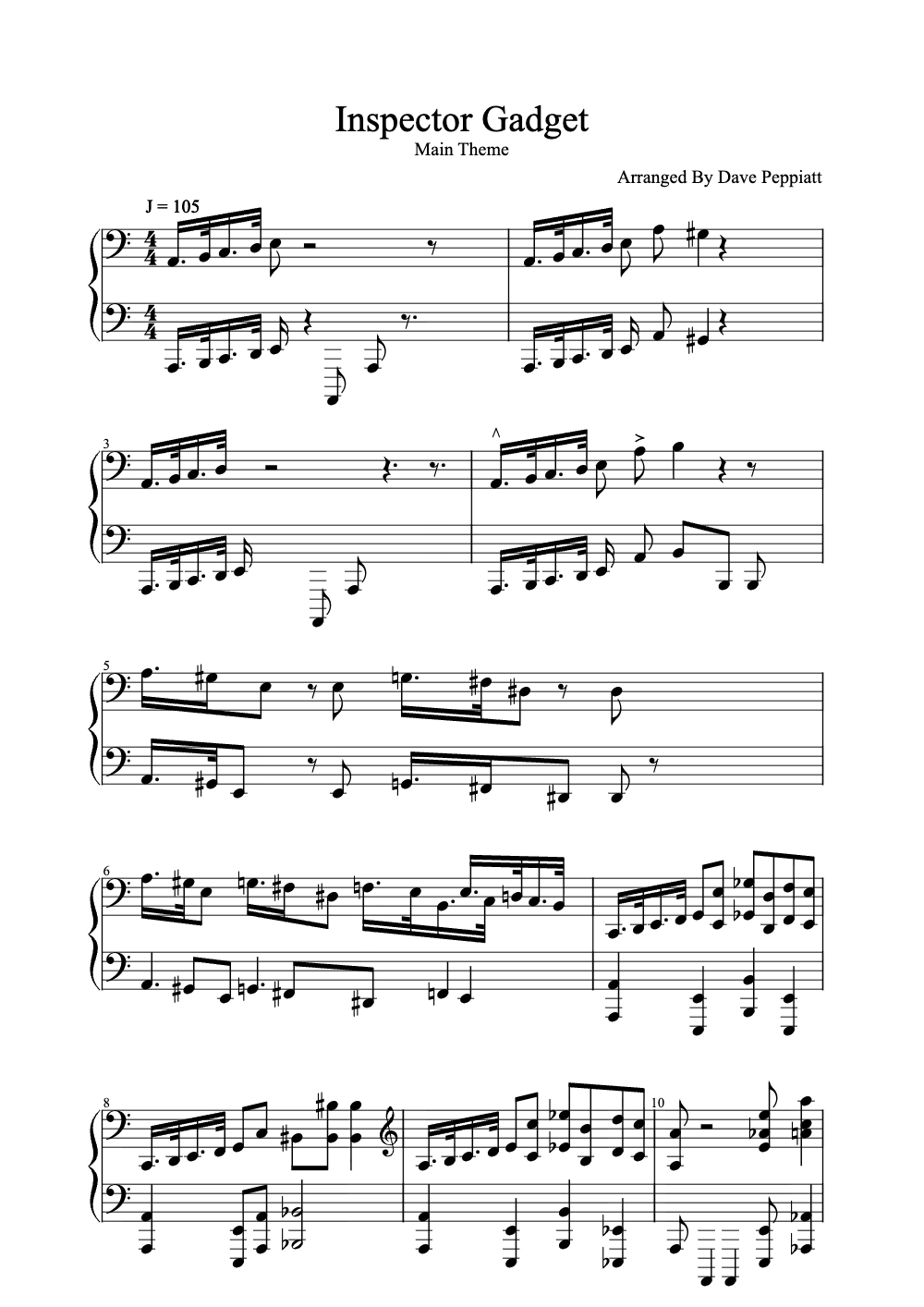 Sheet music preview for Inspector Gadget