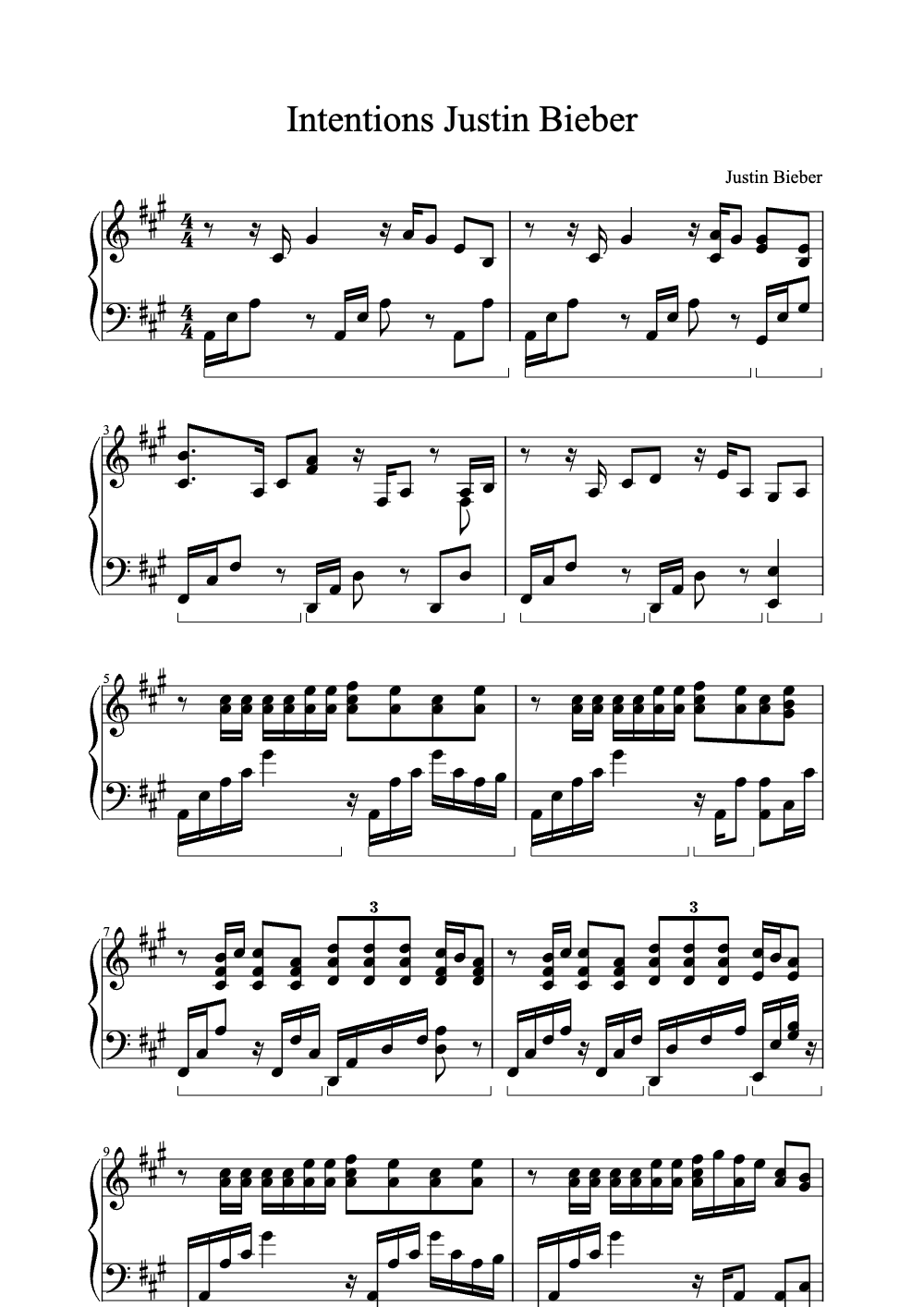 Sheet music preview for Intentions